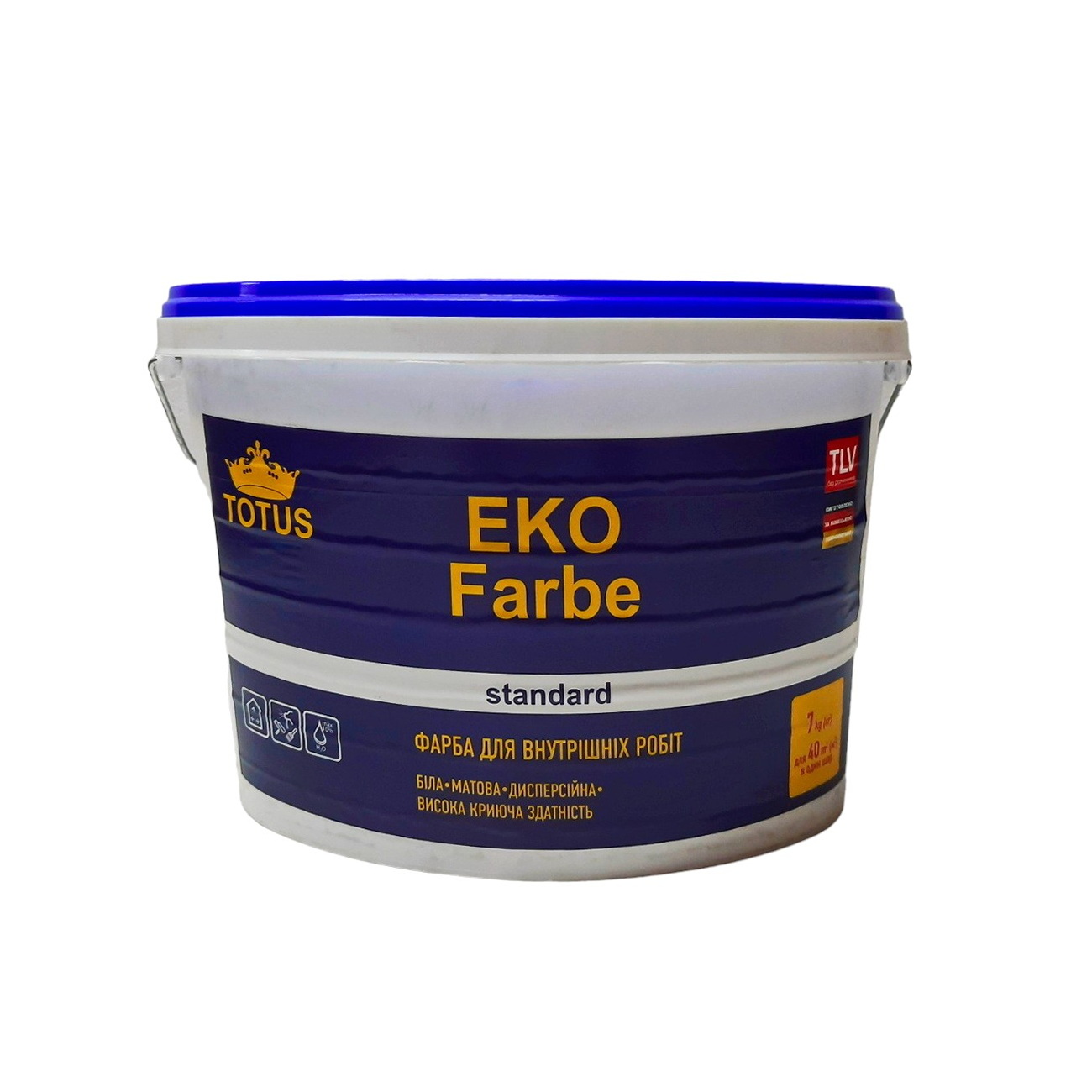 Фарба для внутрішніх робіт TOTUS Eco Farbe Standard, інтер'єрна для стін та стель, латексна, акрилова, водоемульсійна, мат білий 7 кг